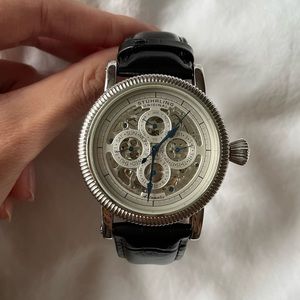 Stuhrling Original Silver Watch with Brown Genuine Leather Strap